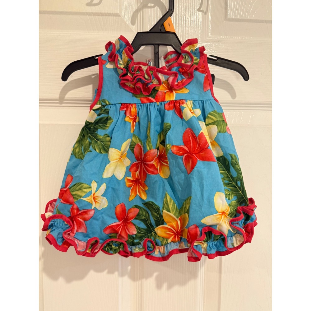 RJC Hawaiian‎ Floral Dress Bloomer Swim Set Ruffle Trim Baby Girl Size 6M